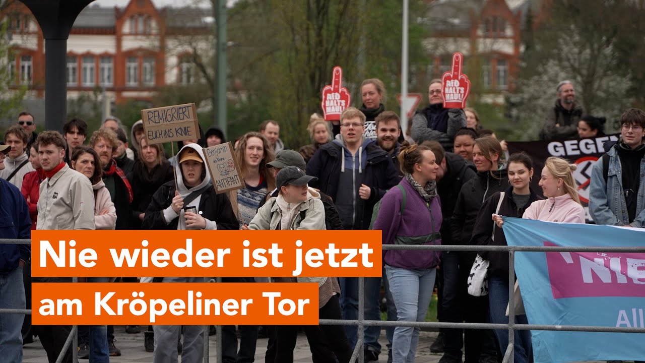 320 Menschen am Kröpeliner Tor in Rostock demonstrieren gegen AfD-Stand