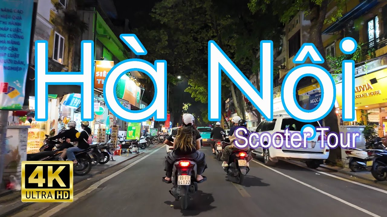 Scooter Tour at Night Through the Streets of Hanoi, Vietnam - With Captions | 4K UHD/60fps