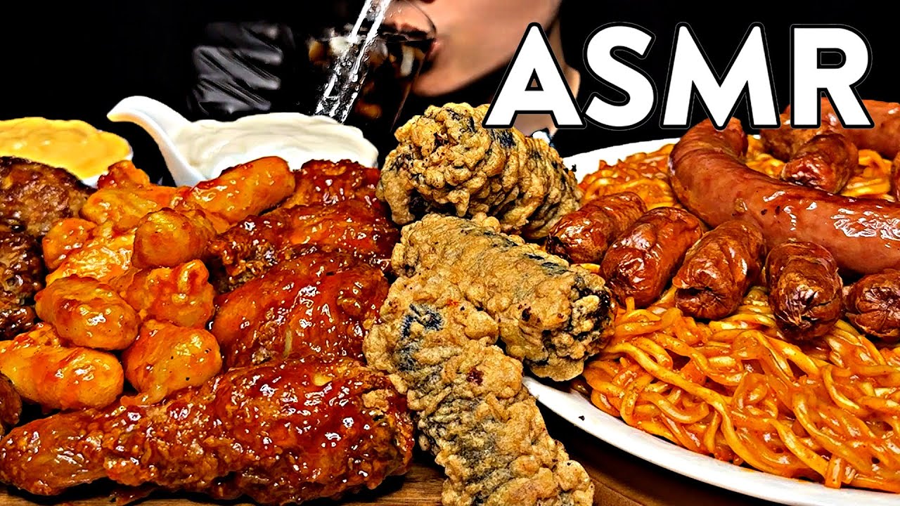 ASMR MUKBANG Eating Sounds Fried Chicken, Tteokbokki, Kimbap, Noodles, Sausages 먹방 #asmr #mukbang