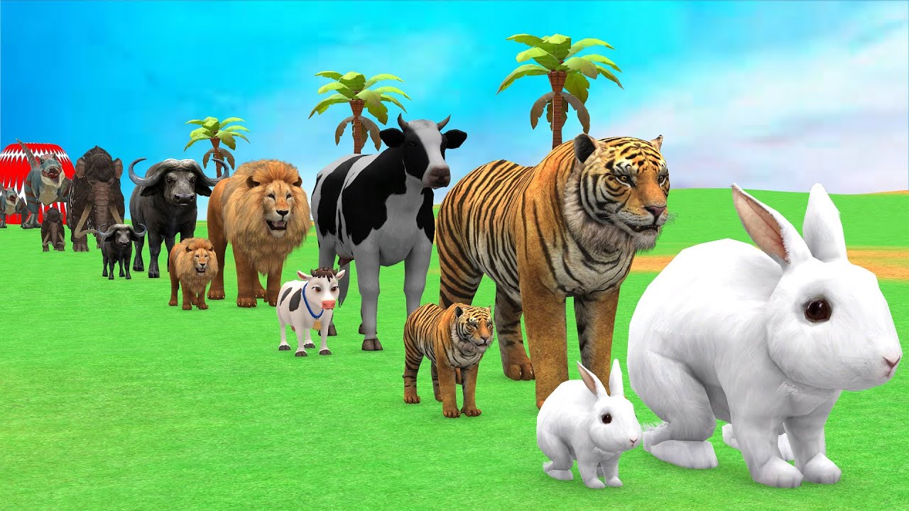 Long Slide Game with Cow Elephant Gorilla Hippopotamus Tiger 3d Animal Game Funny 3d Animals