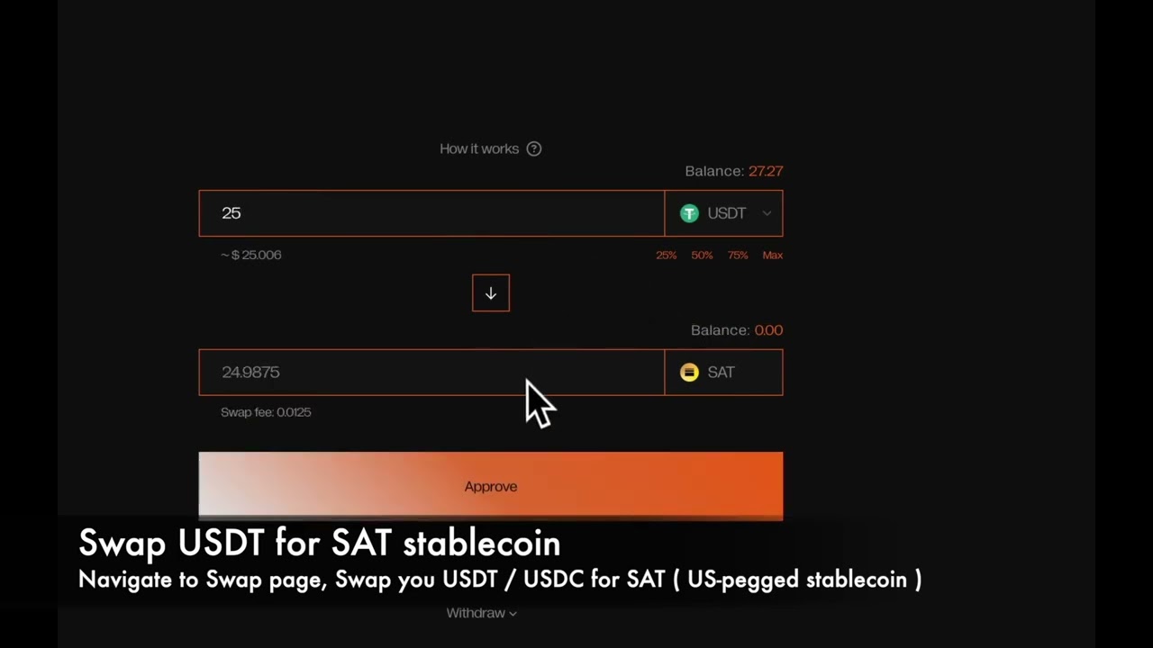 How to Swap USDT / USDC to $SAT stablecoin on BOB