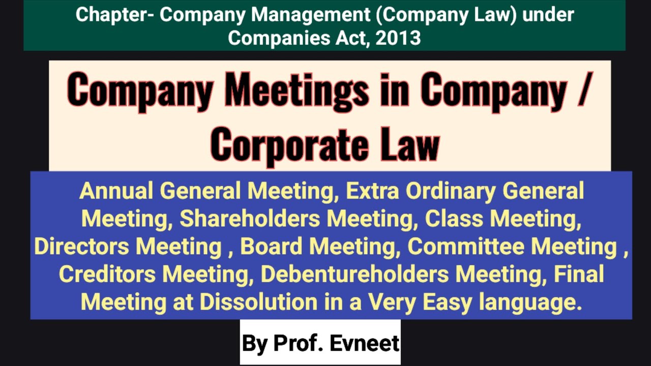 Company Meetings in Company Law | Shareholders Meeting| Directors Meeting in company law