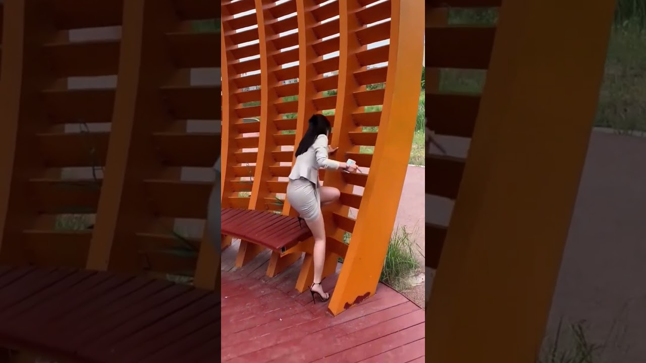 A woman walks down the playground stairs in heels #asmr