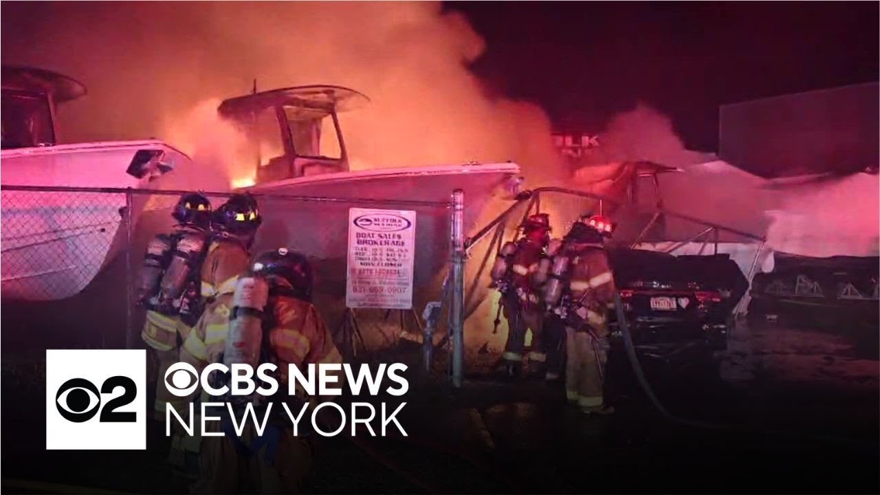 Long Island wrong-way driver crashes into boats, sparking fire, authorities say