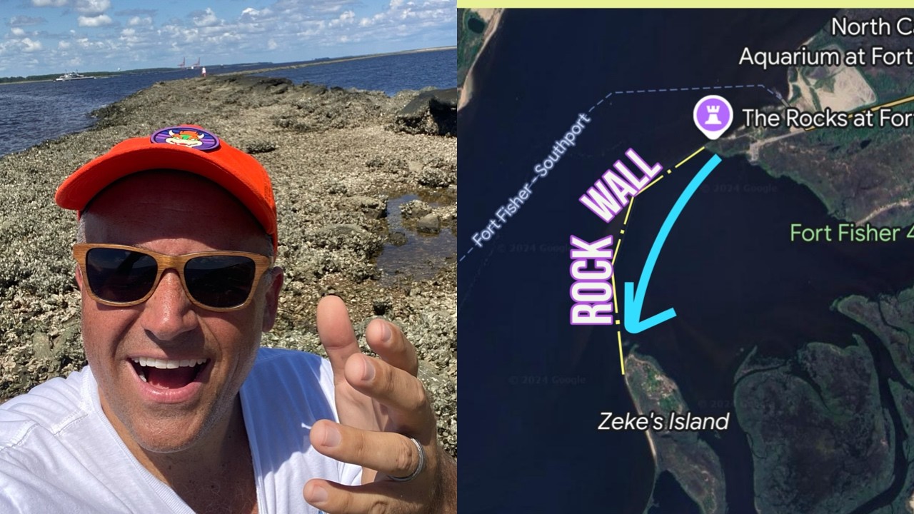 Walking Across The Rocks To The Uninhabited Zeke's Island In Fort Fisher North Carolina