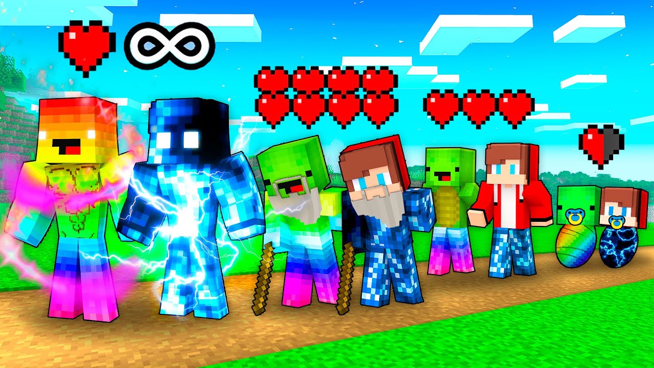 JJ and Mikey : STORM vs RAINBOW Elemental Life Cycle Evolution in Minecraft - Maizen