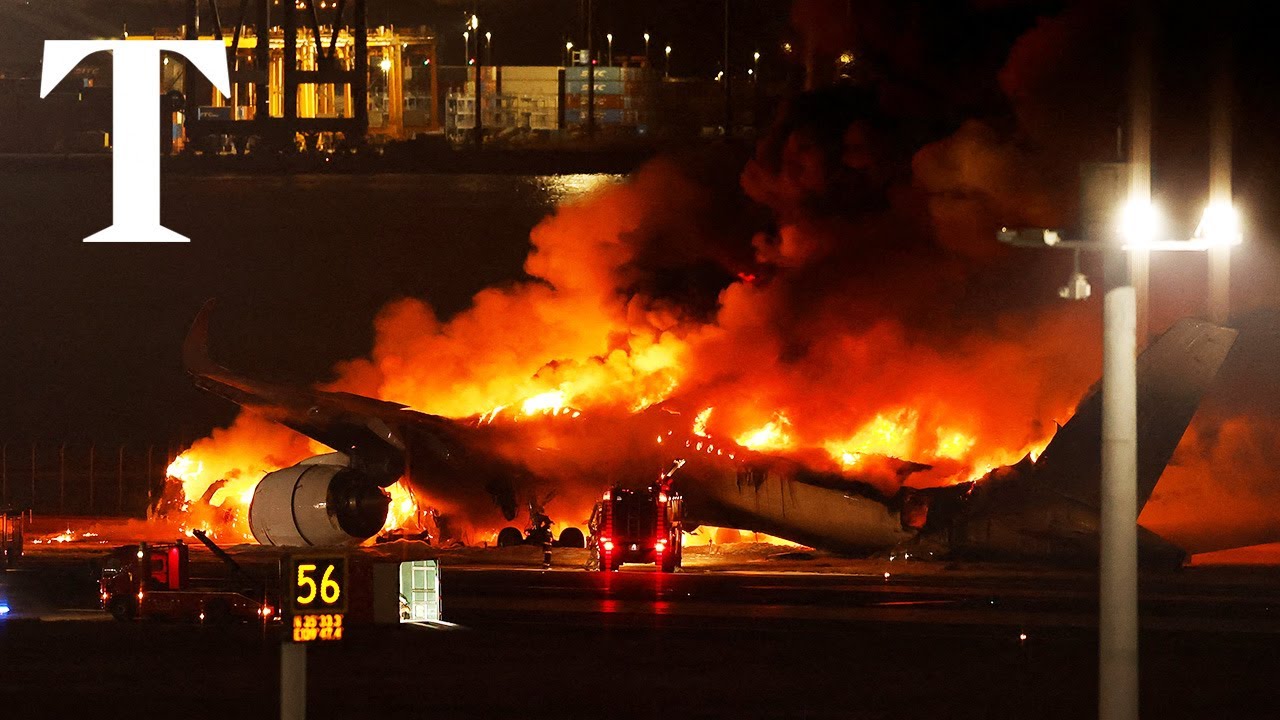 LIVE: Japan Airlines A350 airplane explodes at Tokyo airport
