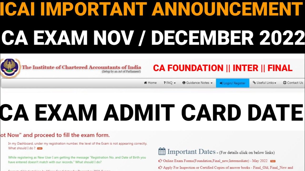 CA Exam Nov & Dec 2022 Admit Card Biggest Update