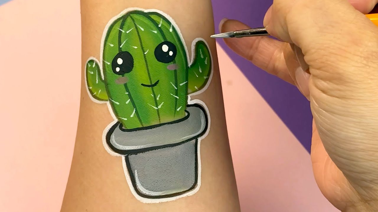 Cactus Face Painting | One-Stroke Painting Technique