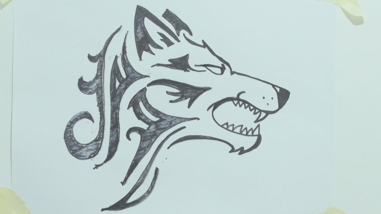 Easy Tribal Wolf Head Tattoo Drawing Tutorial for Beginners