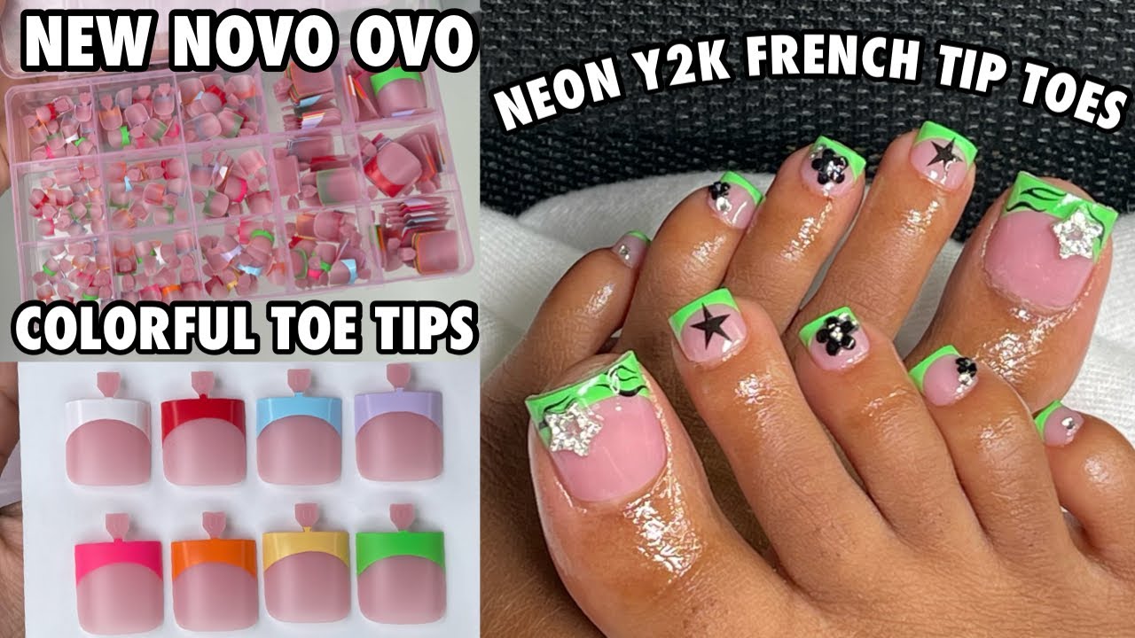 Acrylic Toes Dupe | Novo Ovo Colorful Pre-French Full Cover Toe Tips | Neon Y2K French Tip Toes