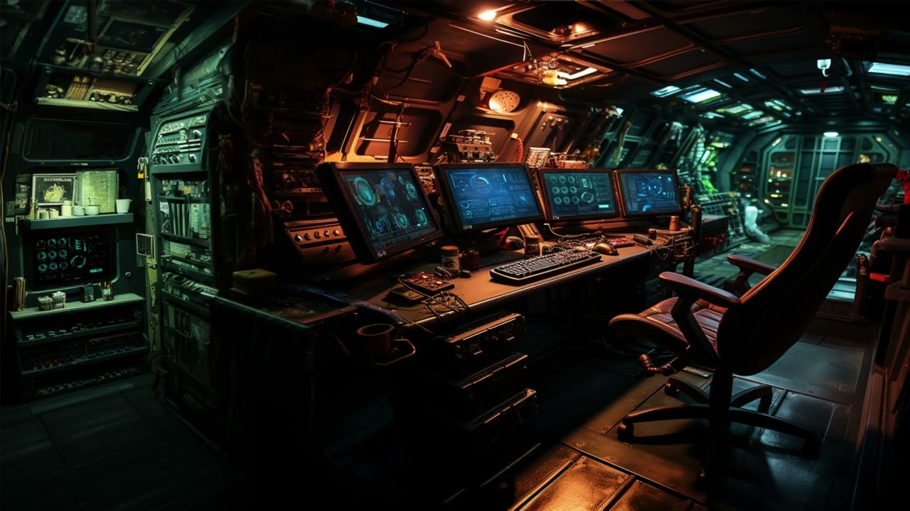 Spaceship Engineering Deck. Sci-Fi Ambiance for Sleep, Study, Relaxation