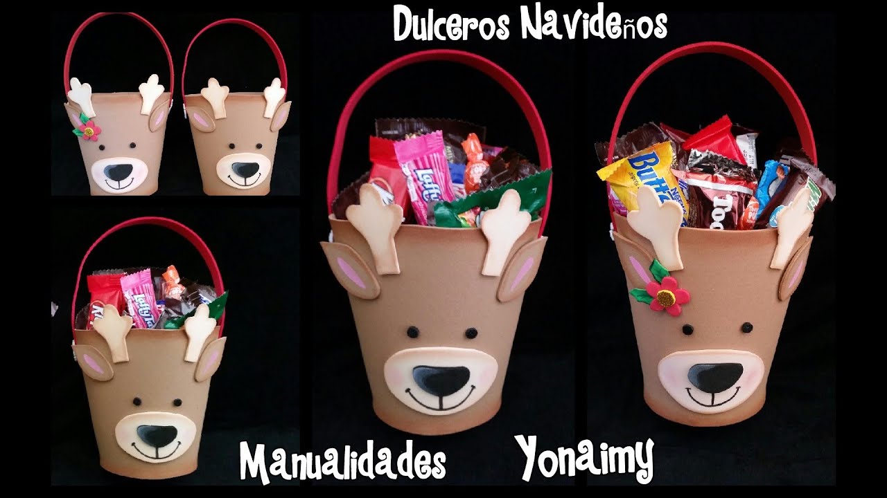 DULCEROS NAVIDEÑOS DE RENOS DE FOAMY O GOMA EVA .