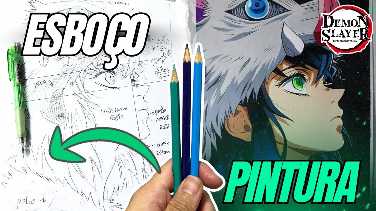 FÁCIL! Como Desenhar o Inosuke com Material Escolar – Esboço & Pintura Passo a Passo Completo!