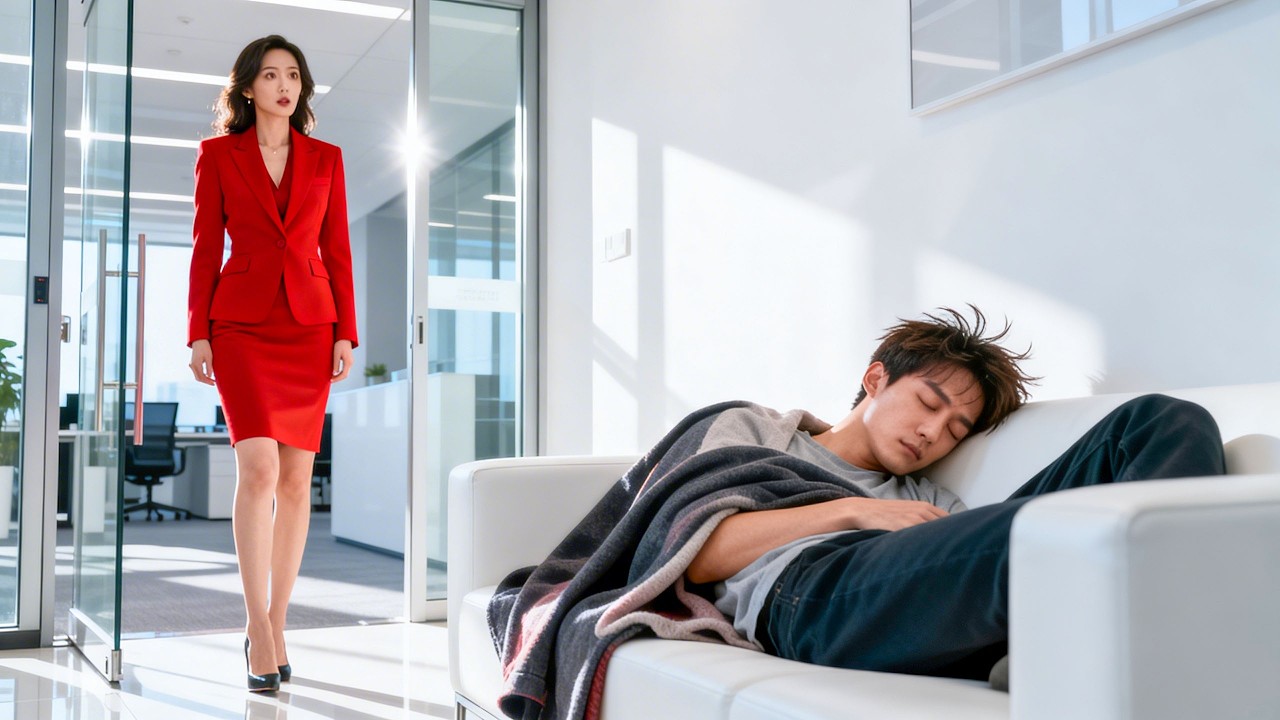 Chico pobre duerme desnudo en la oficina; la CEO se fija en él, su vida alcanza la cima!