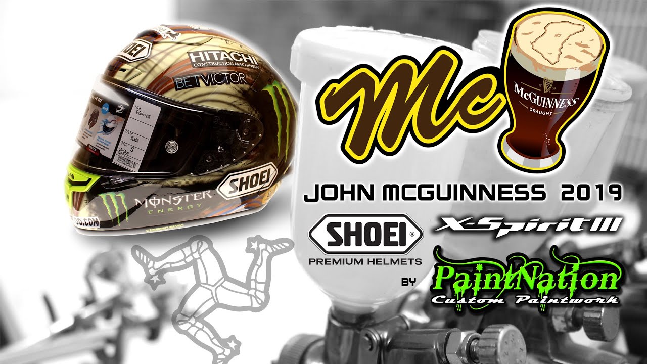 John McGuinness 2019 custom painted Shoei Xspirit 3 helmet.