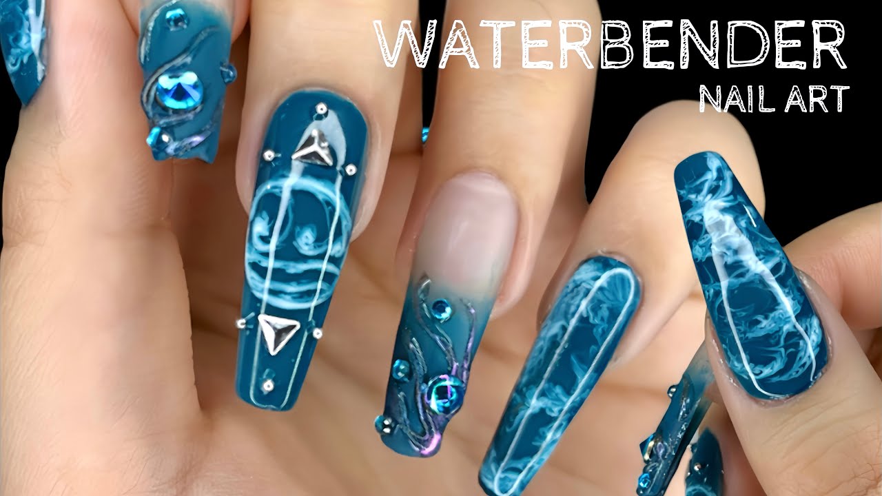 Blue Nail Design 💙 Avatar: The Last Airbender | Gel extension |