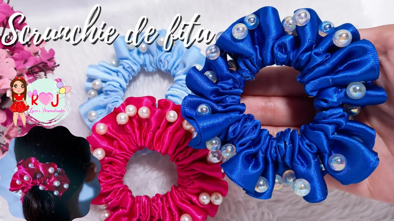 Scrunchie de fita com pérolas/FÁCIL DE FAZER/ @rjlacosjaquelinesantos