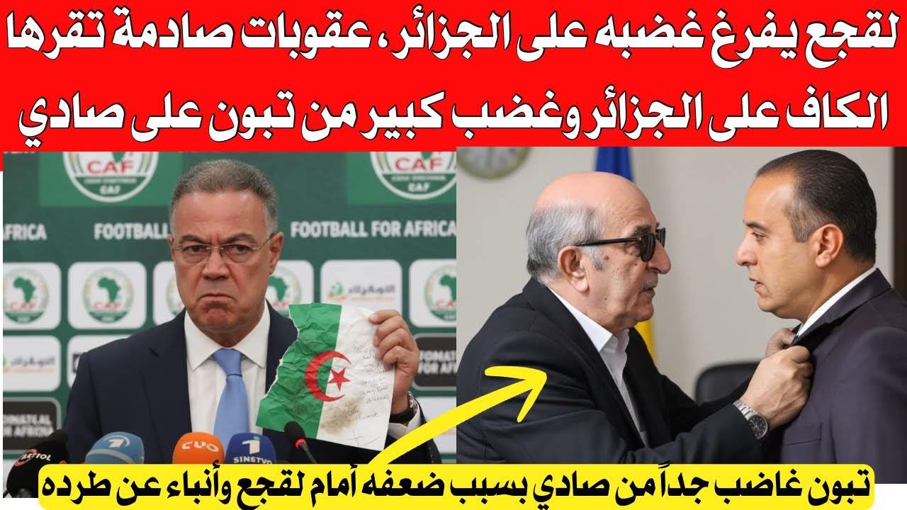لقجع يفرغ غضبه على الجزائر ويحرض الكاف على فرض عقوبات صادمة ضد المنتخب الجزائري ، تبون غاضب من صادي 