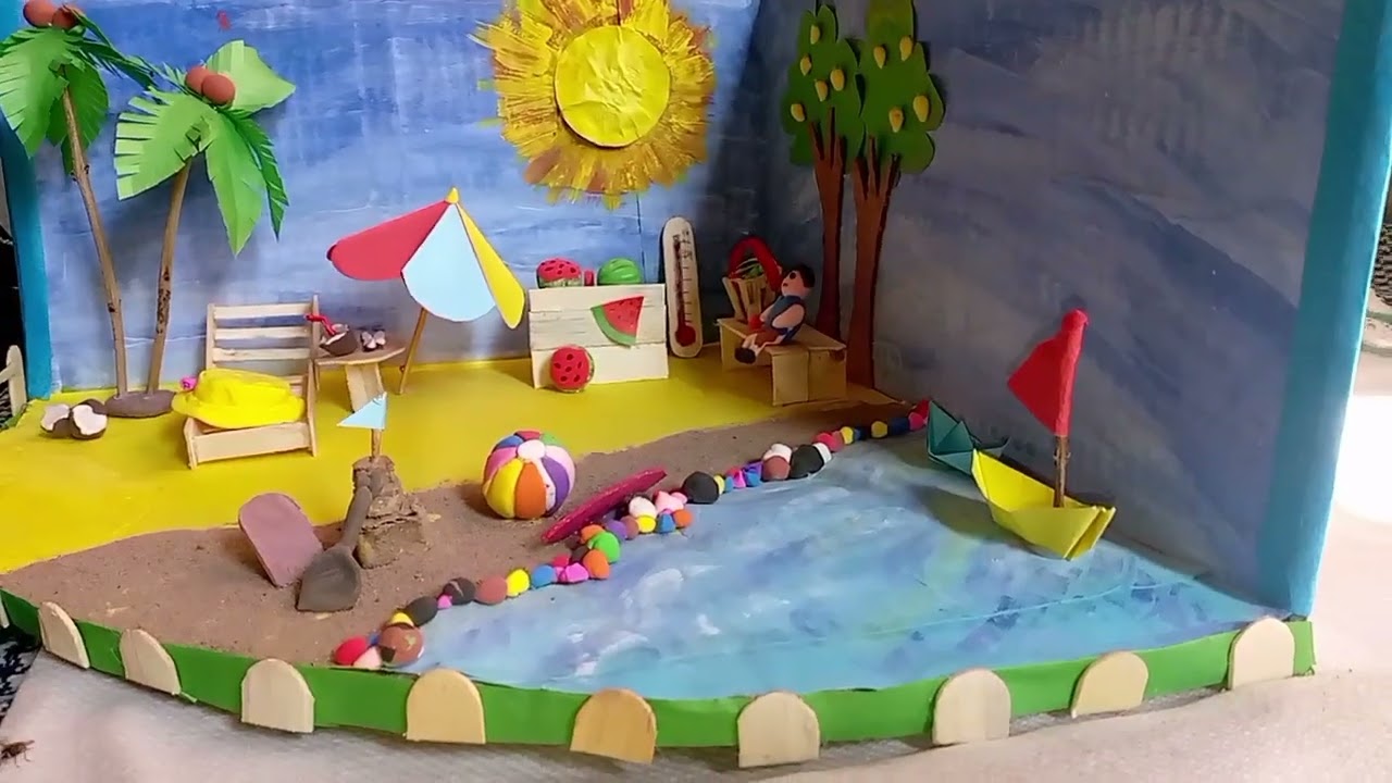 beach style summer season#artandcraft #papercraftdesign #schoolproject #beachside#schoolmodel