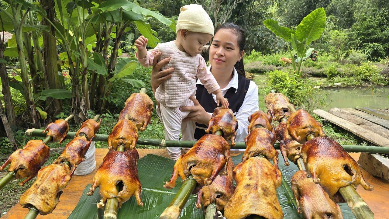 Farm Girl Roasts 7 Whole Ducks Over Wood Fire | Outdoor Cooking with Lý Thị Ca