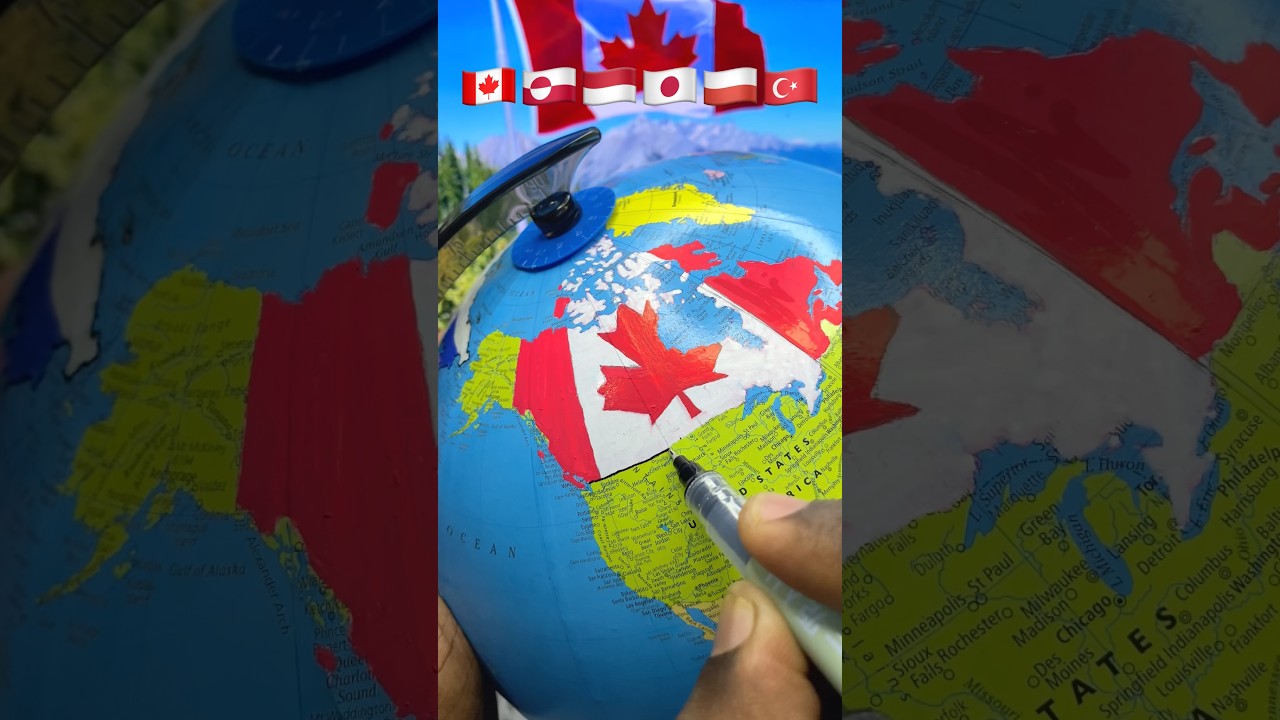 🌍 Red & White Flags Drawing on a World Map!#shorts