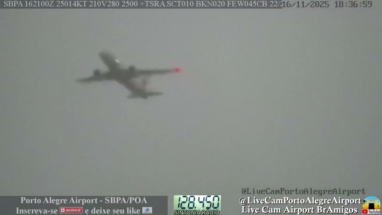 Veja momento das duas arremetidas no Aeroporto Salgado Filho 16/11/2025 devido a forte ventos