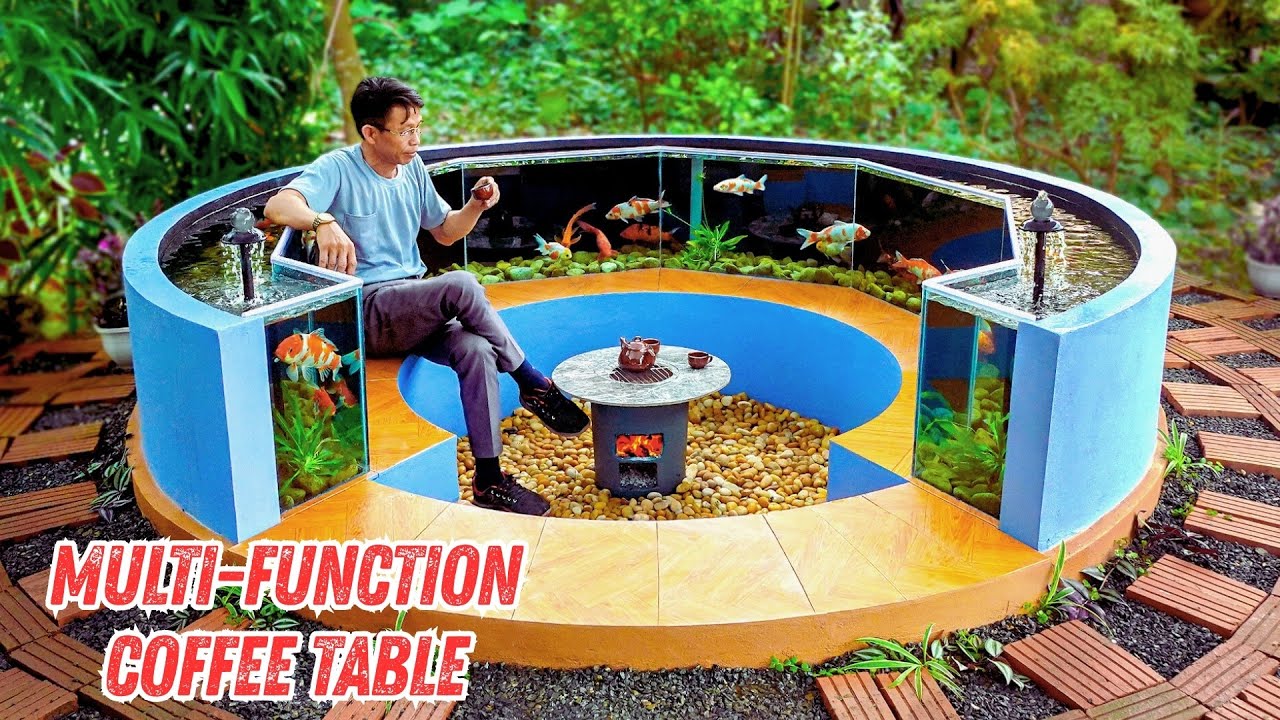 Creative and functional centerpiece aquarium coffee table for cafés