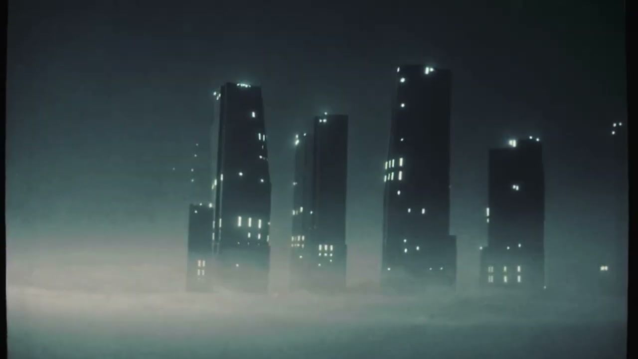 calming cityscape neon noir dystopian flowstate