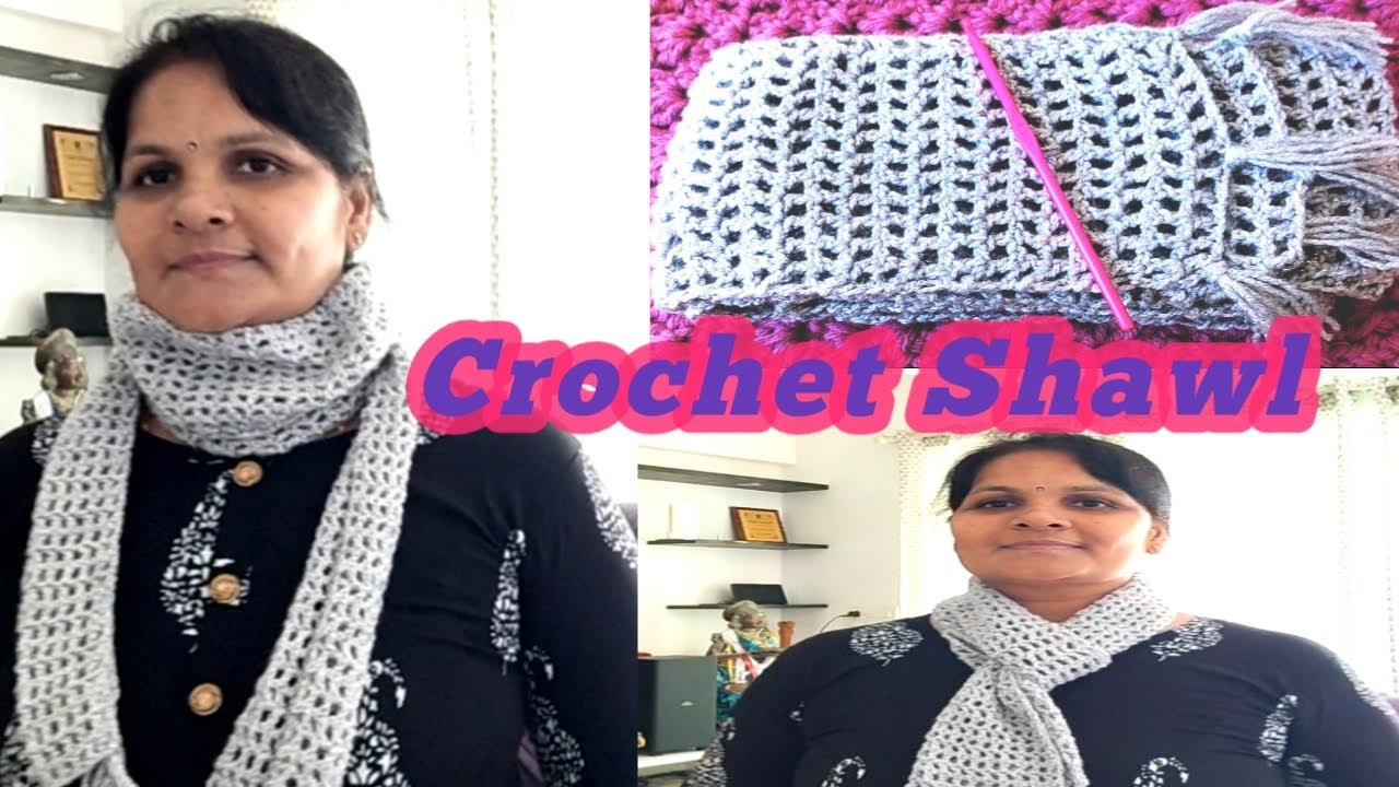 Easy குரோஷா ஷால் in Tamil // Easy Crochet shawl easy pattern for beginners in Tamil