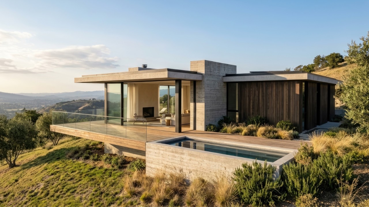 Architectural Masterpiece: Modern Minimalist Hillside House Designed for Scenic Living