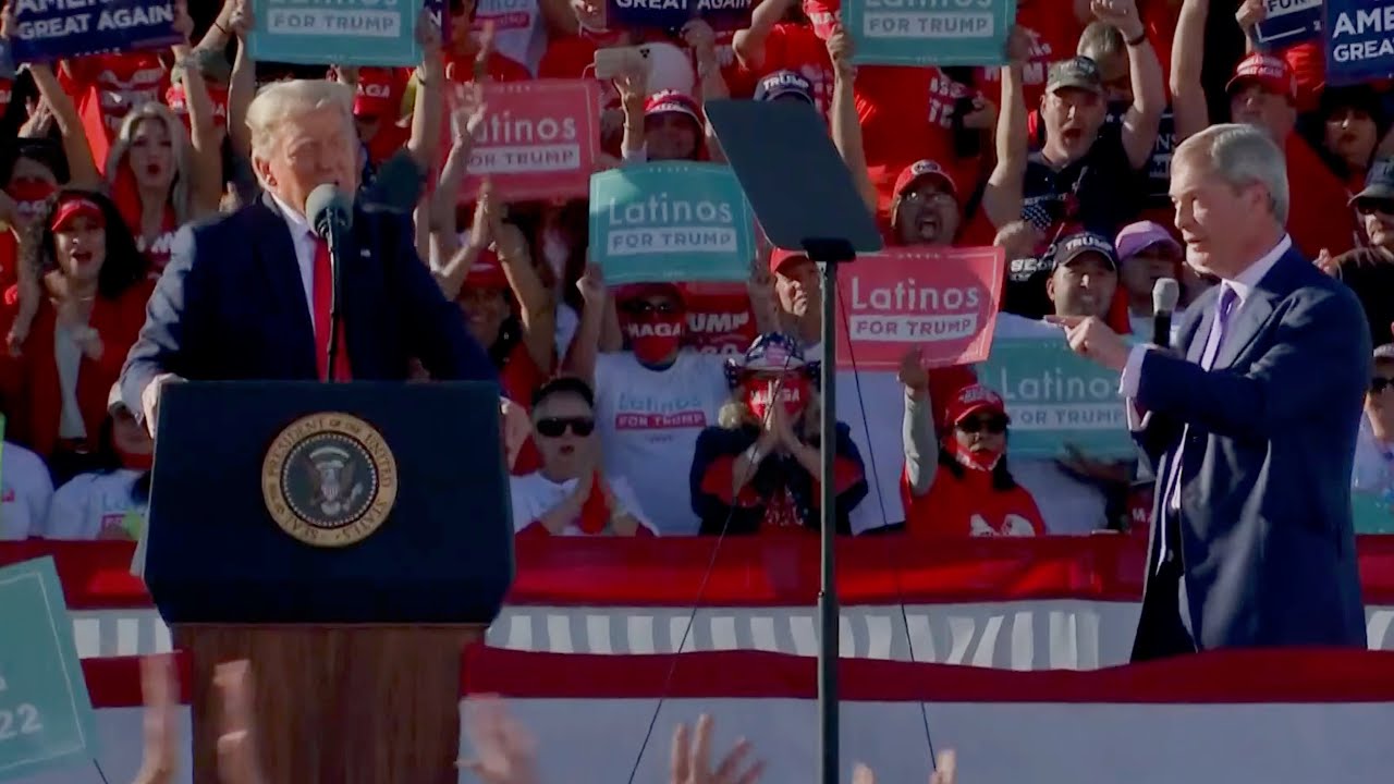 Nigel Farage speaks at Trump 2020 campaign rally.