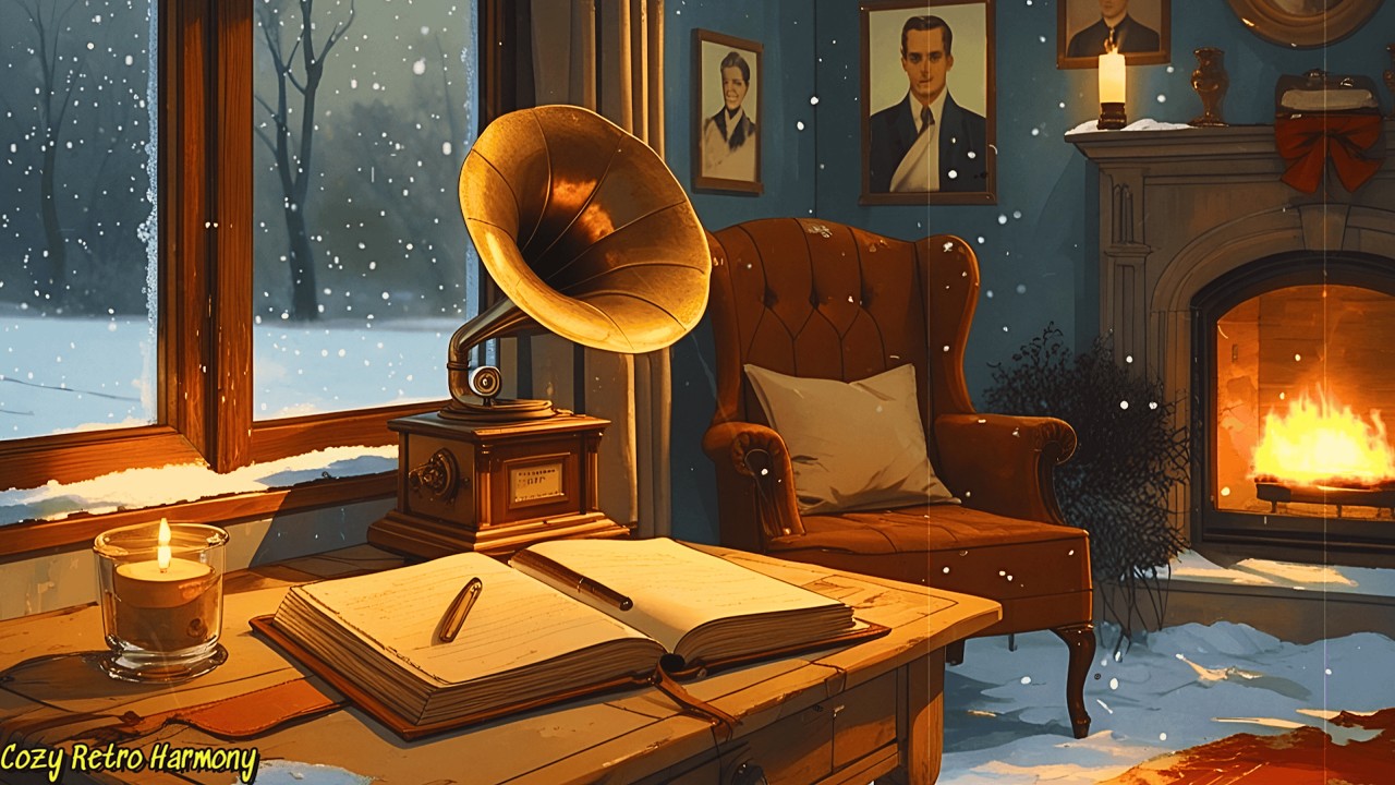 1940s Winter Bedroom ❄️ Soft Jazz from the Next Room | Cozy Fireplace
