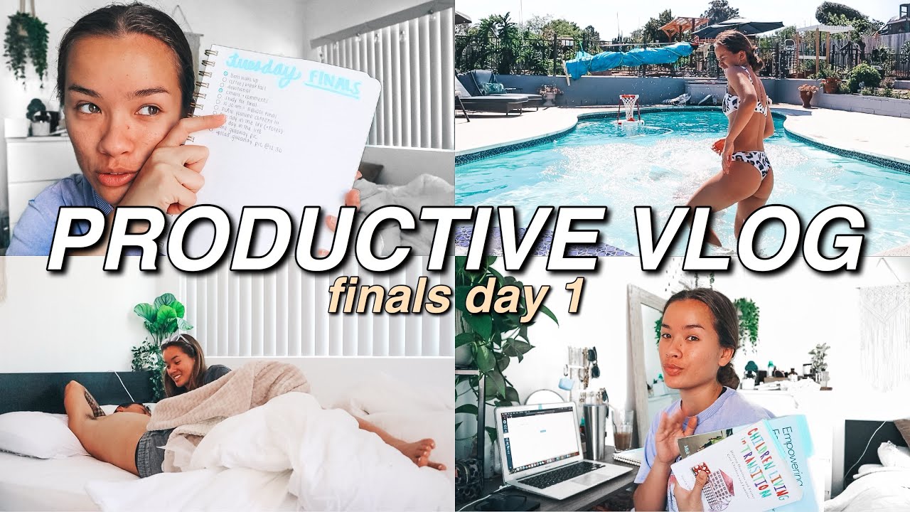 PRODUCTIVE *ONLINE* COLLEGE FINALS DAY IN MY LIFE | Studying, Youtube Work, Taking Finals, Pool Day!