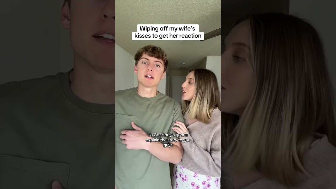 Wiping off my wife's kisses to get her reaction