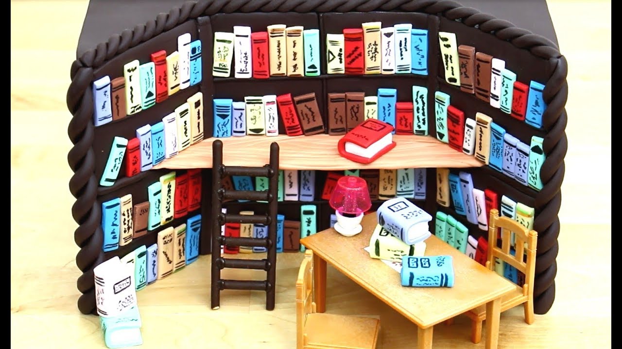 CHOCOLATE Library Cake with Miniature Books - How To Make