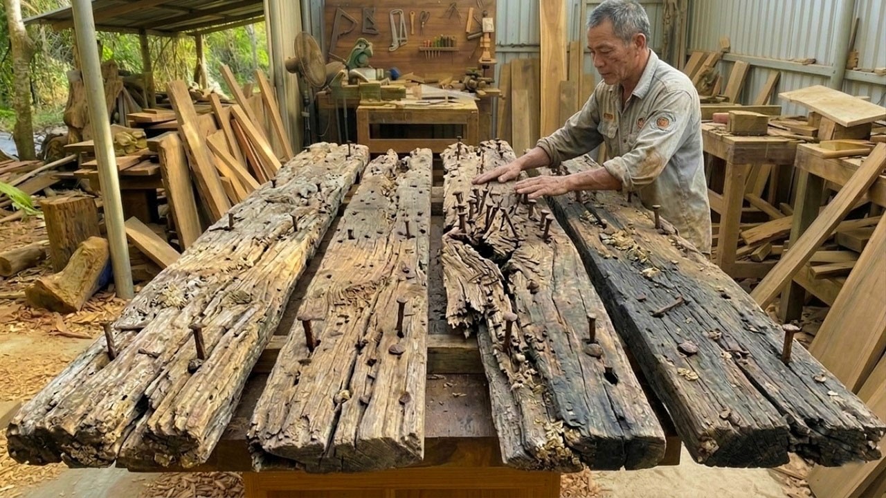 Incredible Furniture Transformation Project — Old Nail-Filled Boards Turned into Unique Coffee Table