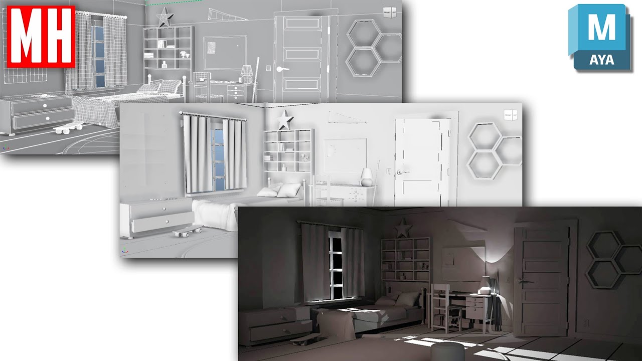 3D Modeling a complete room scene in Maya 2024 | Part #1 of 4 ( 4K Video )