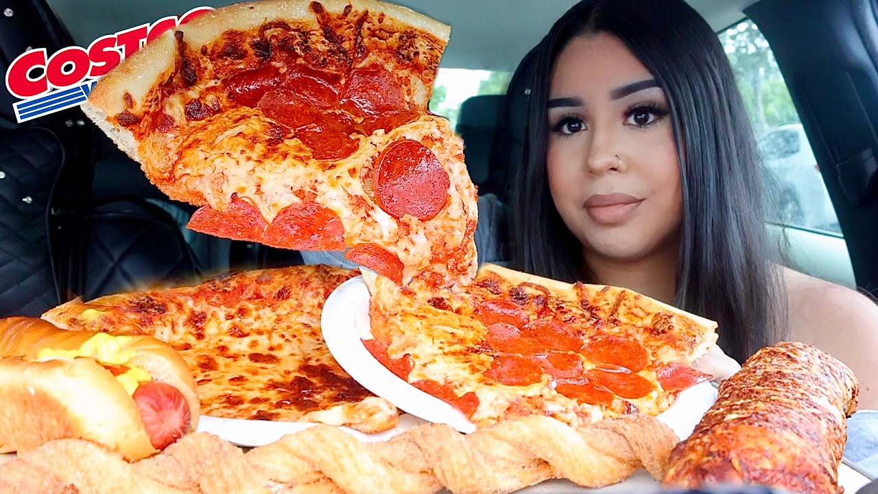 ASMR COSTCO FOOD COURT EATING HOT DOG, PIZZA & CHICKEN BAKE MUKBANG EATING SOUNDS