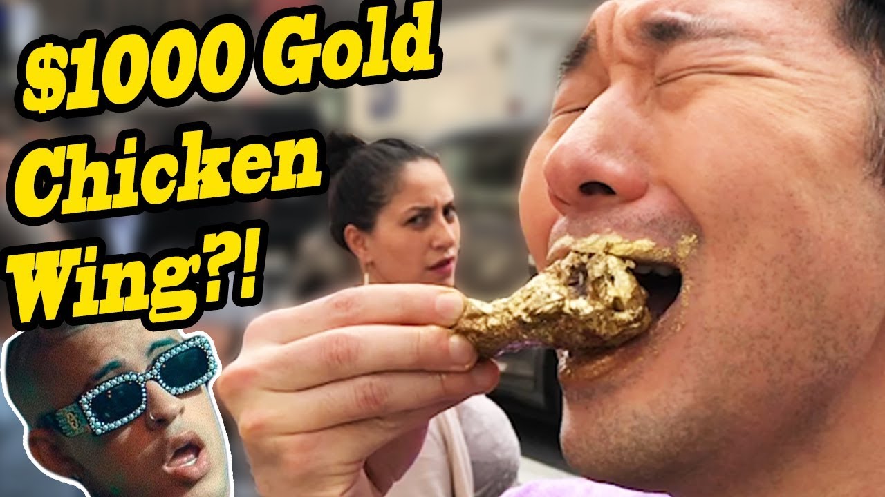 MUKBANG $1000 Gold Chicken Wings vs $5 Chicken Wings FOOD CHALLENGE!! - BAD BUNNY IN PUBLIC!!