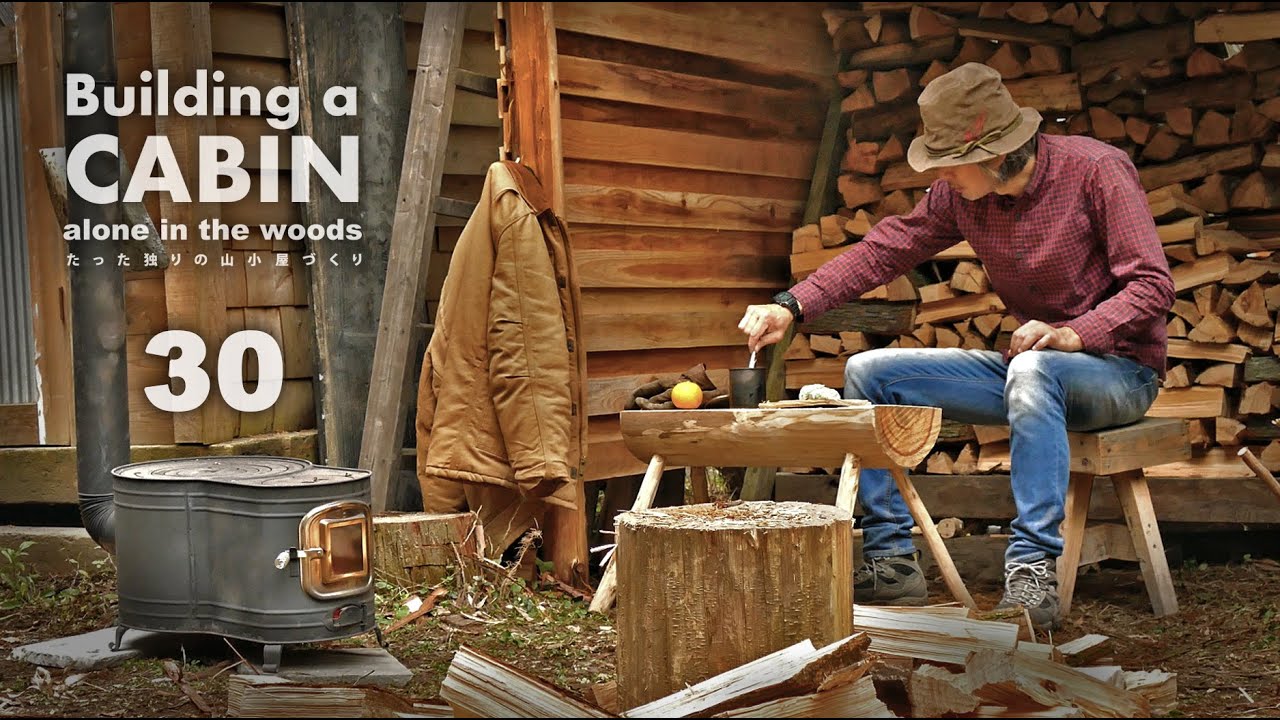 Building a cabin with improvisations 30 “porch railing and log splitting”