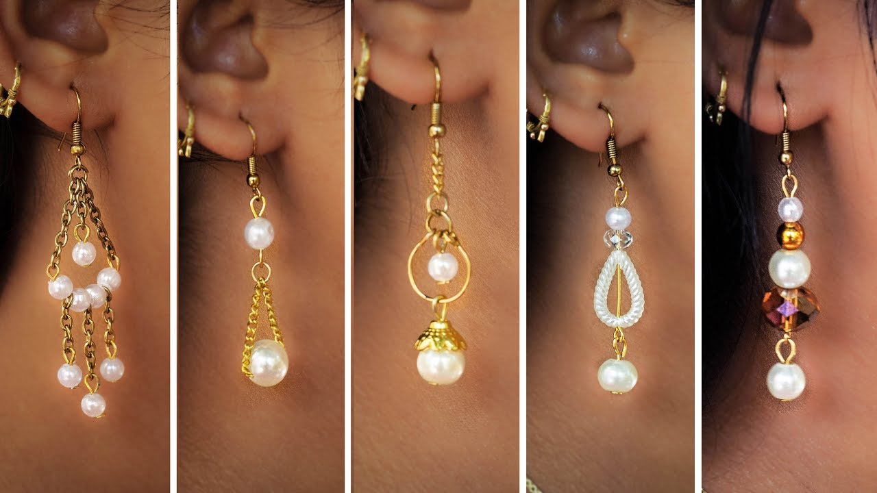 5 easy Pearl Earring Design | DIY | 5 min Craft | Hand made jewelry | Art with Creativity