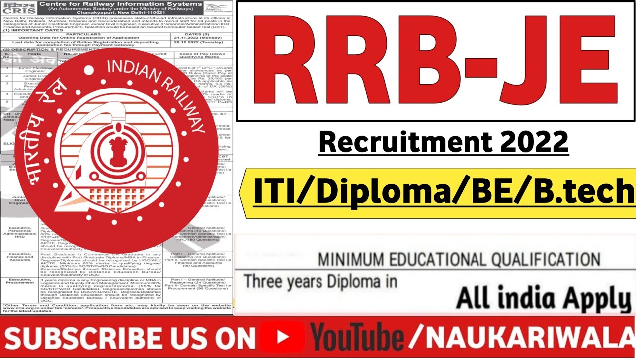 RRB JE 2022 Notification | All India | Recruitment 2022 | Job Vacancy 2022 | RRB JE Vacancy 2022