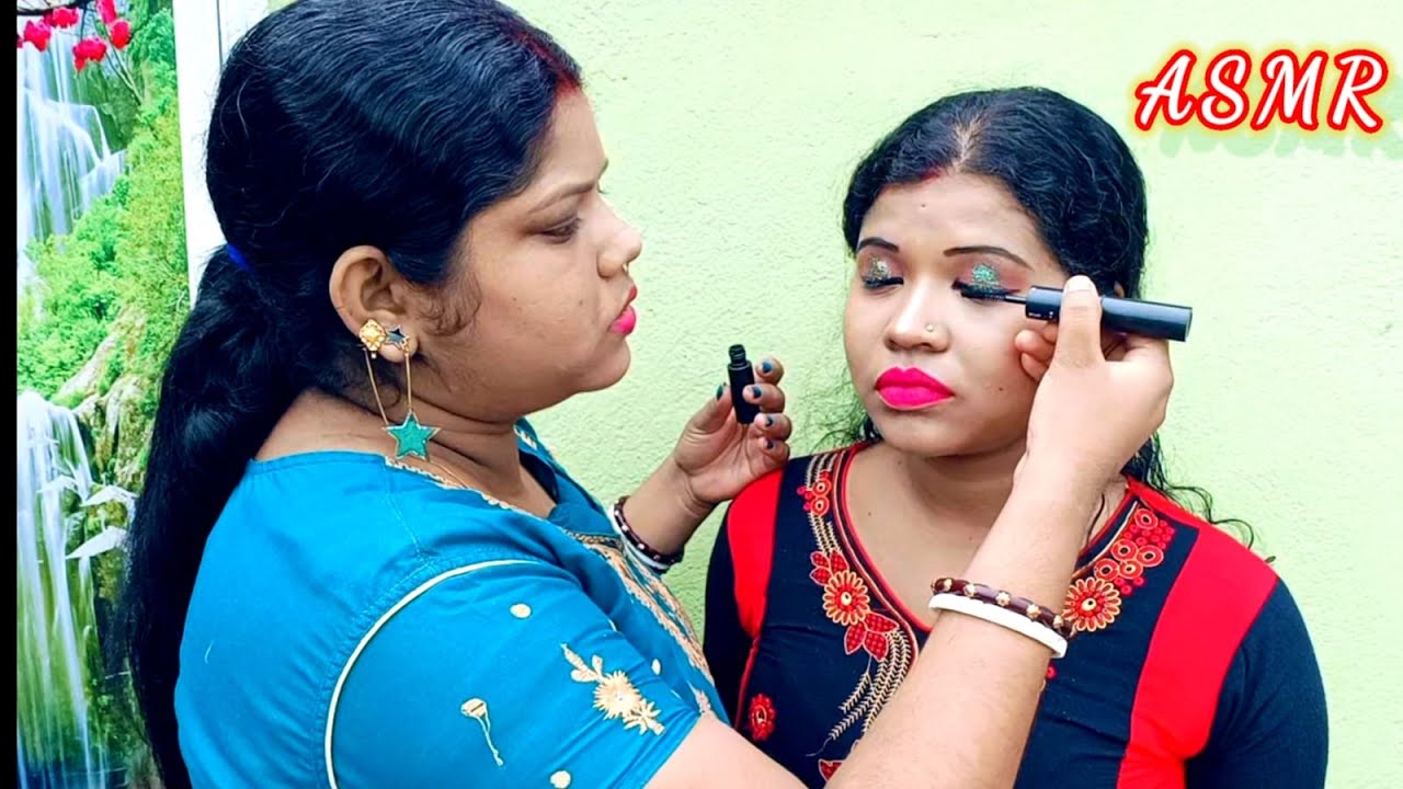 ASMR Doing My Sweet Sister Indian Out Door Festival Makeup. 