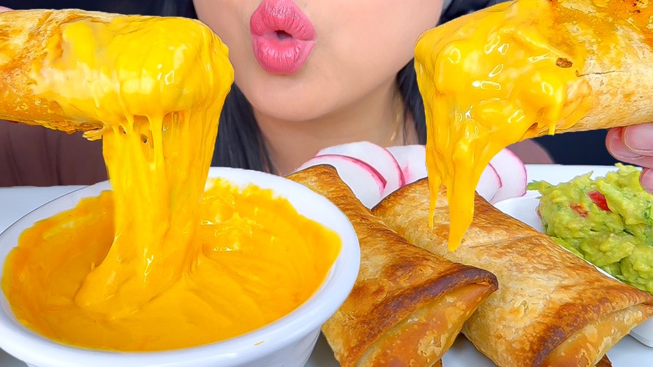 ASMR Fried Burritos DIPPED In Cheese Sauce【Mukbang/ Eating Sounds】