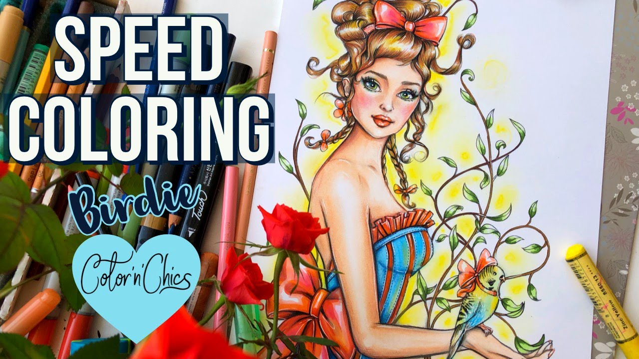SPEED COLORING & STEP BY STEP ★ Soft Pastels,Copic Markers and Colored Pencils ★Birdie Illustration