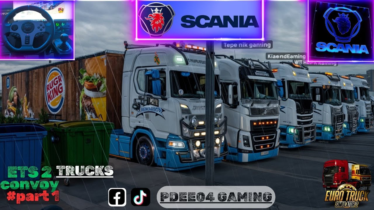 &ldquo;6 Scania Trucks Convoy with Burger King Trailers | Steering Wheel Gameplay ETS2&rdquo; #pxnv9 #gameplay