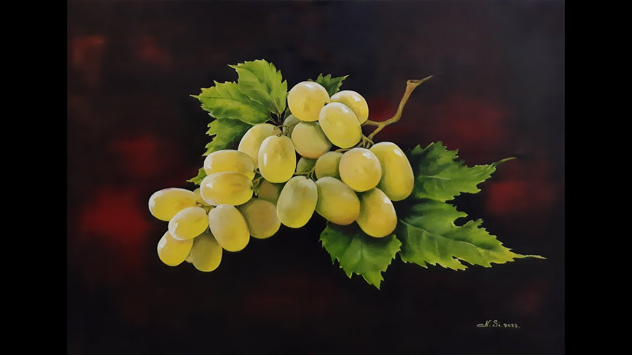 White grapes. Oil painting.