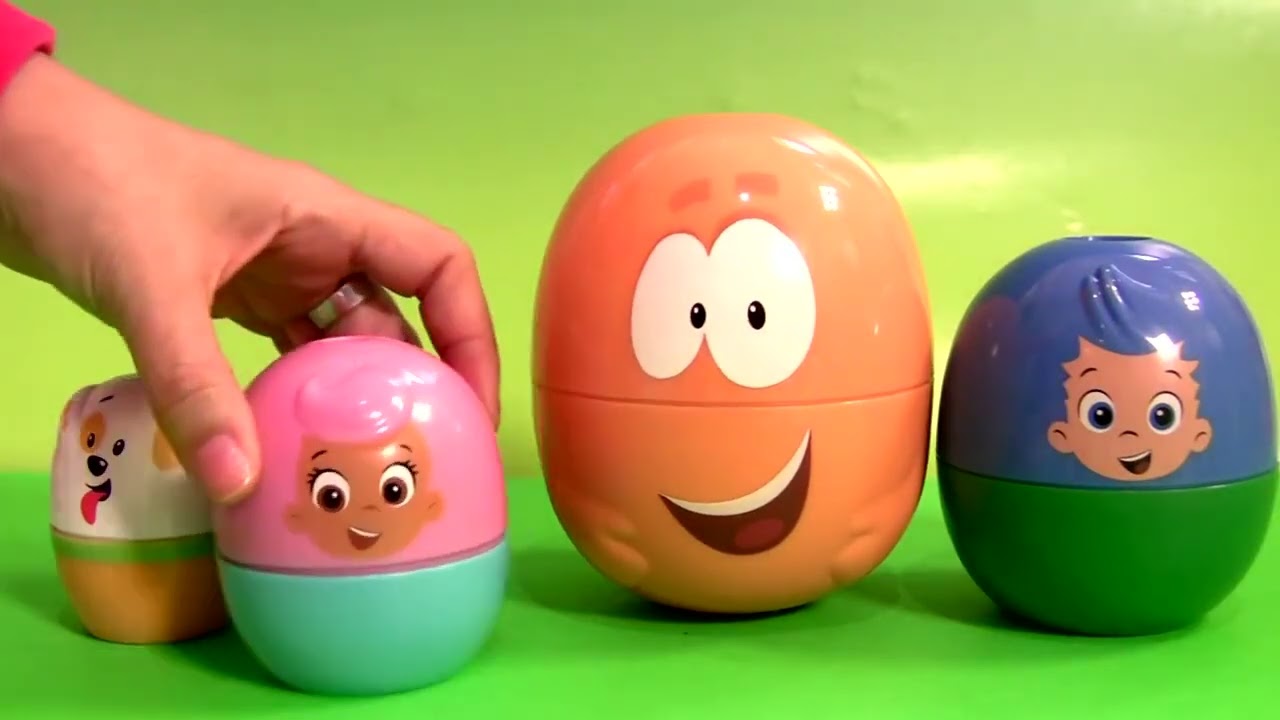 Play Doh Bubble Guppies Stacking Cups SURPRISE Pocoyo Disney Frozen HelloKitty Kinder eggs PlayDough