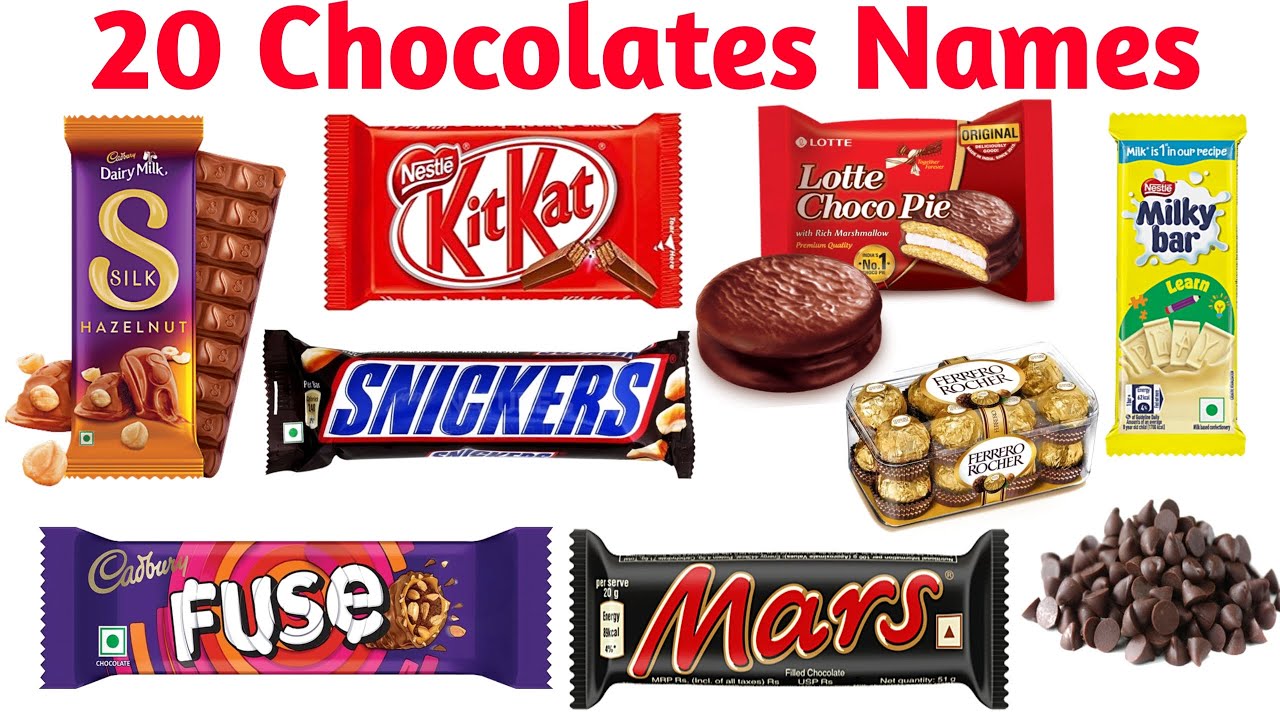 20 Chocolates Names बच्चों के लिए | Learn Chocolate Names in English and Hindi | Educational Video